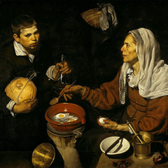 reproductie Old woman frying eggs van Diego Velazquez